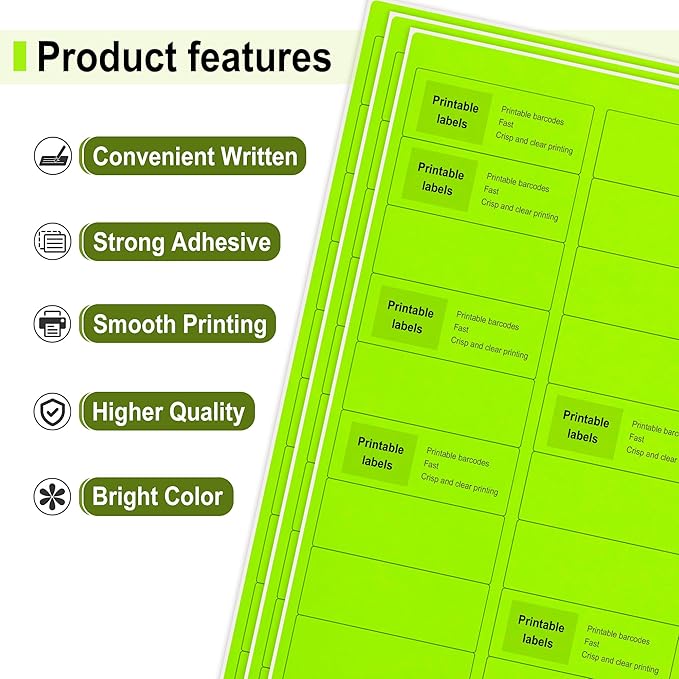 L LIKED 900 Fluorescent Green Address Labels, 1" X 2-5/8" Neon Colored Labels Handwritten or Inkjet/Laser Print for Shipping Envelopes & Small Packages - 30 Sheets