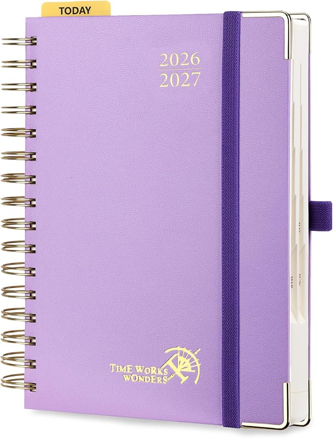 POPRUN 2026-2027 Daily Planner One Page Per Day, 5.75" x 8.5", Academic Daily Calendar Book with July 2026 to June 2027, Hardcover Appointment Book with Hourly Time Slots, Spiral Bound, Monthly Tabs - Violet