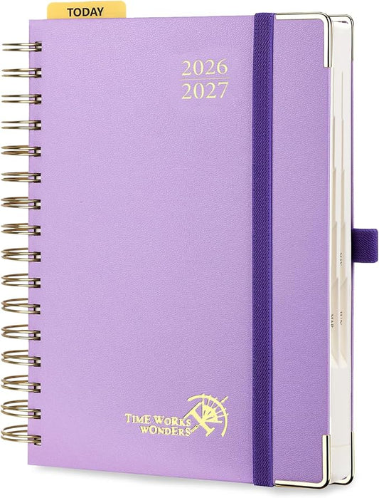 POPRUN 2026-2027 Daily Planner One Page Per Day, 5.75" x 8.5", Academic Daily Calendar Book with July 2026 to June 2027, Hardcover Appointment Book with Hourly Time Slots, Spiral Bound, Monthly Tabs - Violet