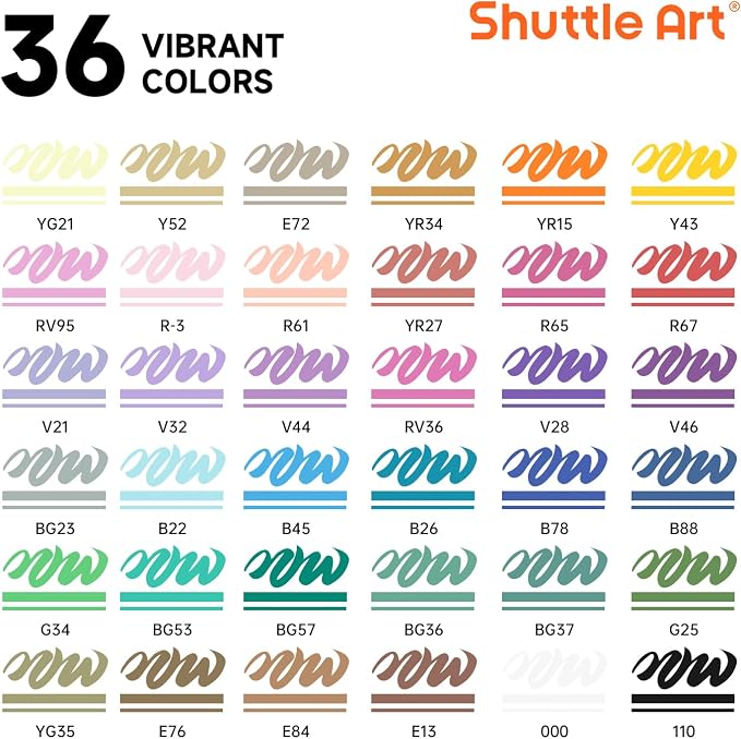 Shuttle Art Automatic Ink Control Acrylic Paint Markers, 36 Colors Brush Tip Acrylic Paint Pens for Rock Painting, Ceramic, Wood, Canvas, Glass, Stone, Fabric, Card, DIY Football Crafts