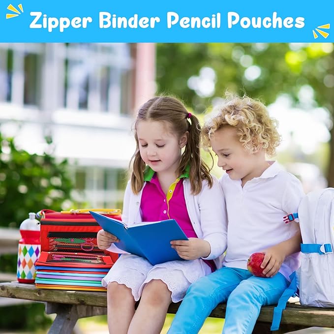 Zhehao 300-Count Mesh Pencil Pouch for 3 Ring Binder with Zipper and Double Pocket, Bright Color, School Supplies