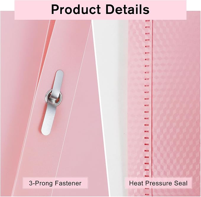 6-Pack Plastic andPockets and Prongs,2-Pocket and3 Fasteners, Pastel Folders Holds US Letter Size Paper for School/Office/Home, Pink