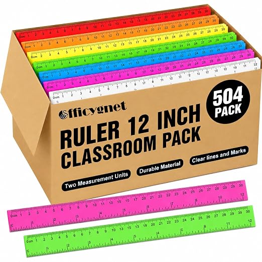 504 Pack Rulers Bulk for Classroom, 12 Inch Ruler for School,Clear Plastic Transparent Assorted Color Bulk Rulers with Millimeter and Inches, Ideal Back to School Office Home Supplies