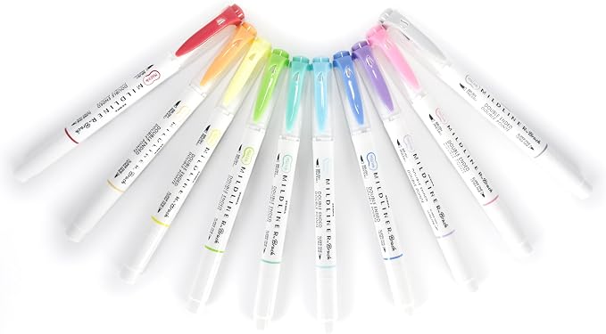 Zebra Pen MILDLINER No Bleed Brush Pen, Assorted Soft, Dual Tip, 10-Pack