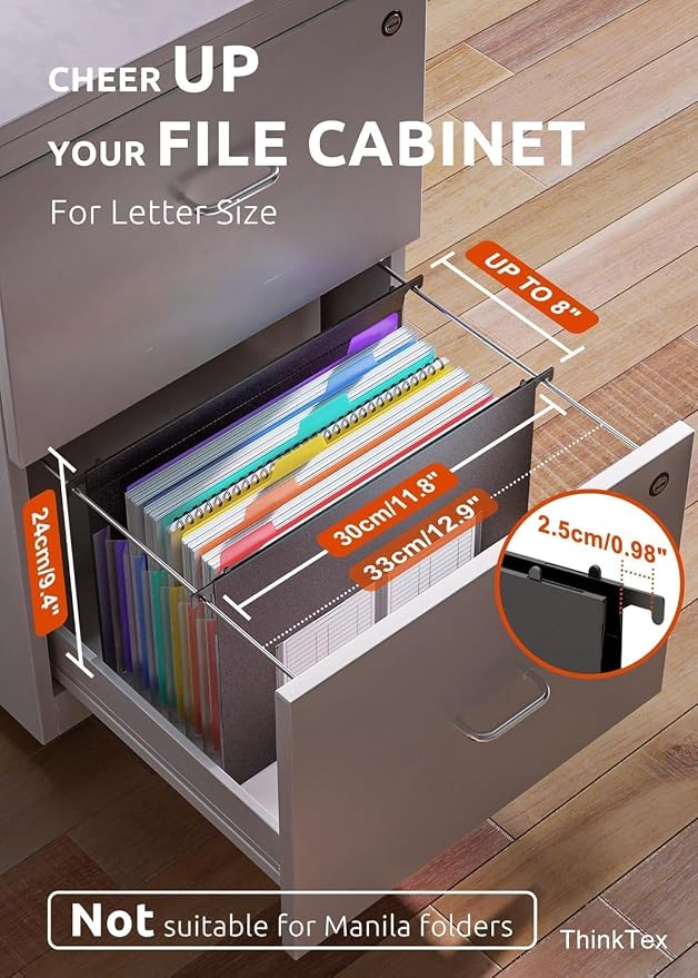 ThinkTex 10-Pack Hanging File Folders with 7 Expanding Pockets, Letter Size Hanging Organizer with Color Tabs, Heavy Duty Document Holder for Office, Business Tax & School - Black