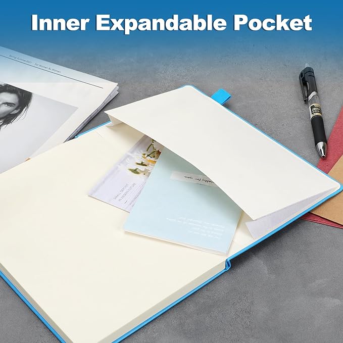 Journals for Writing, A5 Leather Ruled Notebook with 400 Pages, 100 Gms College Ruled Journal with Thick Paper, Hardcover with Inner Pocket & Pen Holder, Black