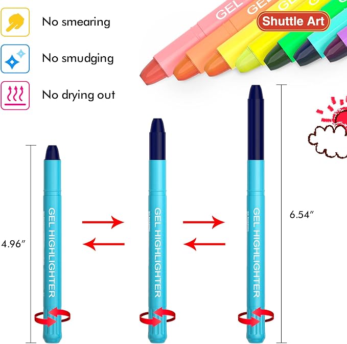 Shuttle Art 16 Pack Gel Highlighters, 8 Assorted Colors Highlighter Study Kit, Great for Journaling, Highlighting and Studying