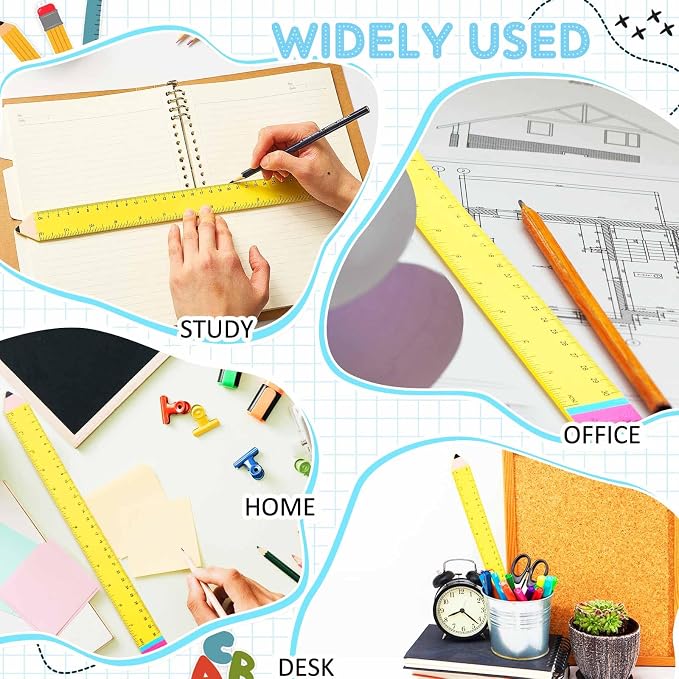 Affrolling 6 Pcs Pencil Shaped Wooden Rulers 12 Inch/30cm Measuring Standard 2 Scale Cute Pencil Rulers Gifts Bulk for Students Home Office