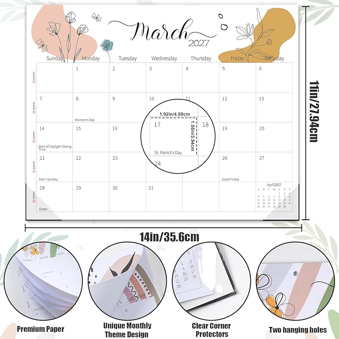 Guasslee 14" X 11" Desk Calendar 2026-2027, Desk Top Calendar 2026, 19-Month School Year Desk/Wall Calendar, 2026 Jun-2027 Dec, Monthly Planner With Corner Protcetor For Office Home School Organizing