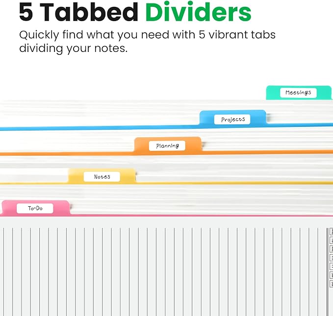 Hardcover Spiral Journal Notebooks for Work With Removable Dividers & Tabs, 8.5"x11" 5 Subject Notebook for Note Taking & Organizer, A4 College Ruled Lined Journal for Women & Writing, Racing Green, 280 Pages