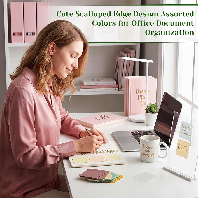 Eaasty 400 Sheets Transparent Scalloped Sticky Notes 2.8x2.8 Clear Sticky Notes 8 Pads Cute Wavy Translucent Pads Waterproof See Through Note for Bible Study Annotation School Office(Vintage Tones)