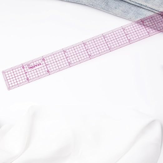 KEARING 1"x12" Clear Sewing Graph Ruler - PVC Plastic Pattern Grading Ruler | Flexible 1.2mm clear plastic 1"x12" grid ruler for fashion design. Sandwich line markings never rub off for sewing