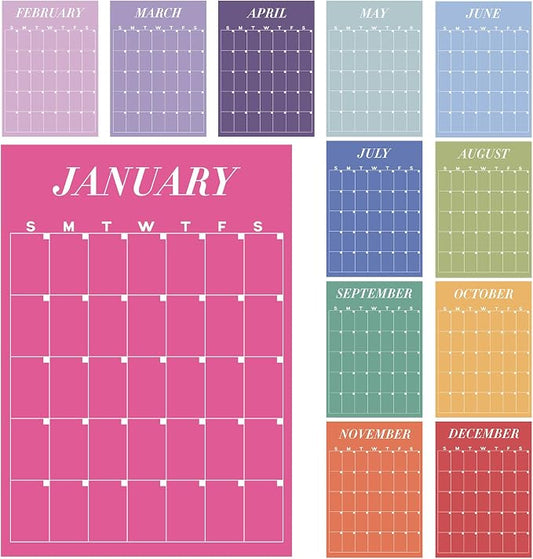 Fullhawl 2026-2027 Colorful Large Wall Calendar 12‘'x16‘'morandi Undated New Year Blank Planner Dry Ease Reusable Yearly Calendar 12 Month Annual Erasable Planner for Office Home Classroom