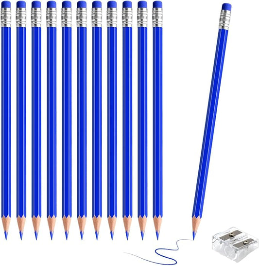 12 PCS Blue Pencils with Eraser, Pre-Sharpened HB Pencils for Writing & Drawing, School Supplies for Kids Homework, Tests, Art Crafts & Teacher Grading (Blue)