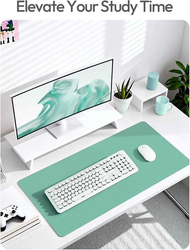 YSAGi Leather Desk Protector, Office Mat, Large Mouse Mat, Non-Slip PU Leather Blotter, Laptop Desk Mat, Waterproof Writing Pad for Office and Home(Green-Blue, 63" x 17.2")