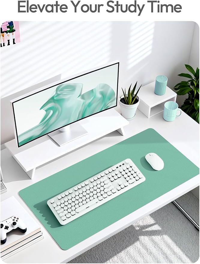 YSAGi Leather Desk Protector, Office Mat, Large Mouse Mat, Non-Slip PU Leather Blotter, Laptop Desk Mat, Waterproof Writing Pad for Office and Home(Green-Blue, 40" x 24")