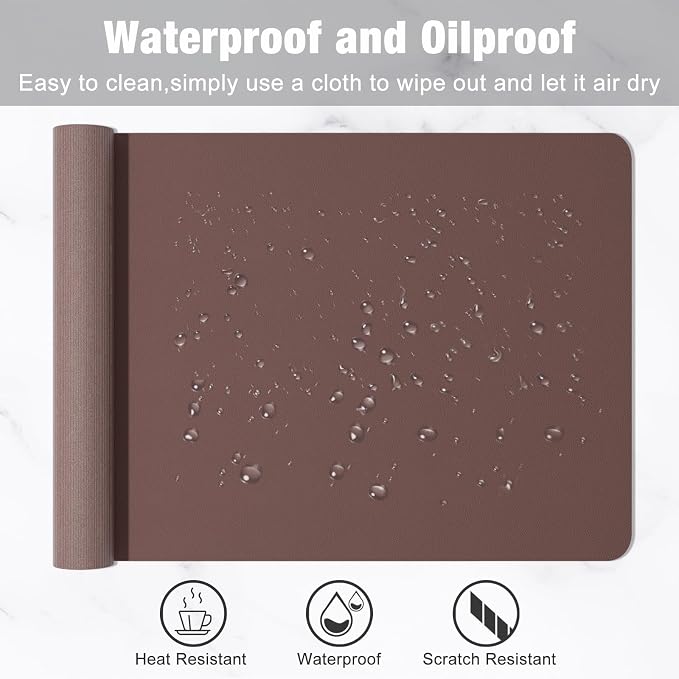 Hsurbtra Desk Pad, 30" x 14" PU Leather Desk Mat, XL Extended Mouse Pad, Waterproof Desktop Blotter Protector, Non-Slip Ultra Thin Large Laptop Keyboard Writing Mat for Office Home, Dark Oak