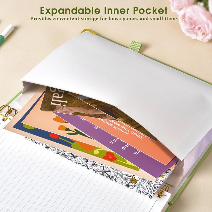 Hardcover Spiral Notebooks for Work, 5 Subject Notebook College Ruled with Dividers Tabs, Lined Organizer Notebook Journal for Women, 240 Pages Small A5 Notebooks for School Note Taking, 5x7 Green