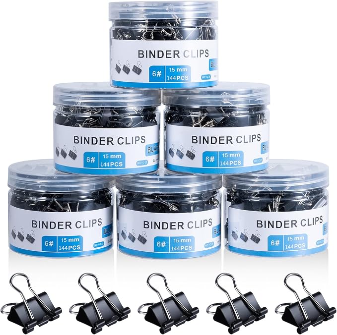 Small Binder Clips 864 PCS - Mini 15mm Paper Clip 5/8 Inch Paper Clamps | Bulk Micro Black Metal Binding Paperwork Clamp, School Teachers Office Supplies