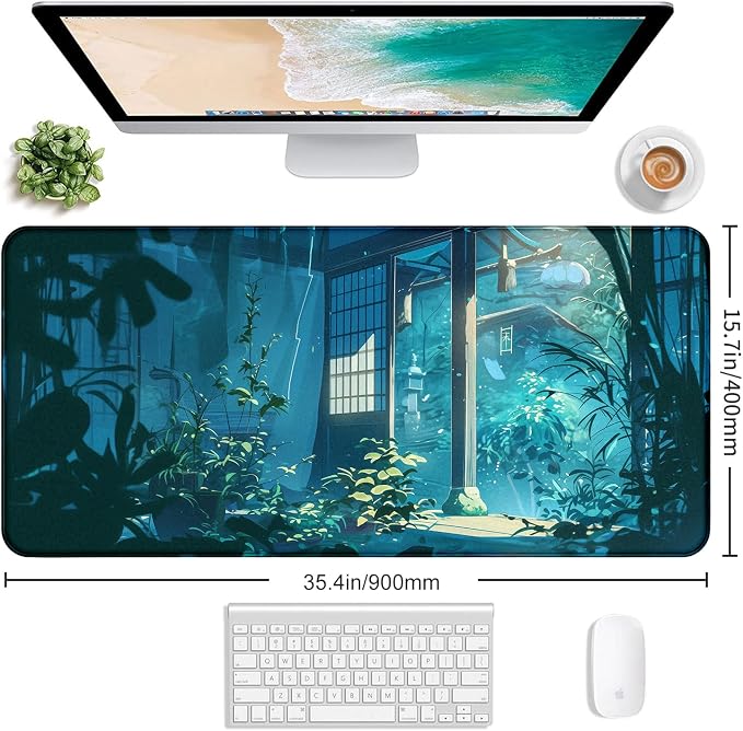 Tropical Plants XL Extended Gaming Keyboard Pad Computer Non Slip Mouse Pad | Large Extended Mouse Pad; Full Desk Coverage; Waterproof Coating; Stable Anti-Slide Base For Gaming, Office, Study Daily Use