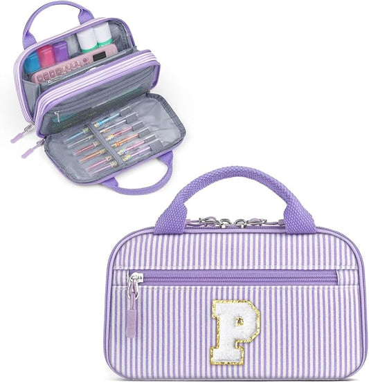 YOOLIFE Pencil Bag for Girls, Cute Pencil Pouch Pen Case, Large Capacity Aesthetic School Supplies for Teen Girls, Purple P