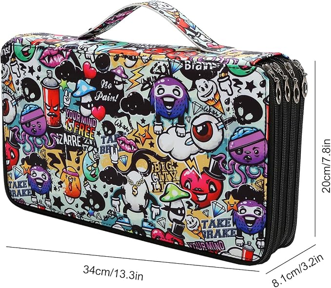 300 Slots Colored Pencil Case Organizer, 4 Layer Bag | Twill Oxford fabric,103 elastic loops,detachable handle,for travel,home storage,drawing tools,creative gifts