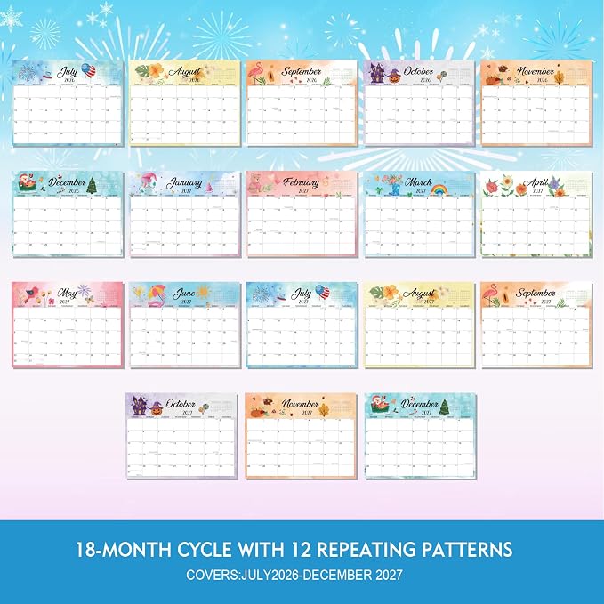 Comix 2026-2027 Wall Calendar, 18 Month Planner for Home Office Classroom | 120GSM Thick Paper, Large Lined Blocks, Ink Bleed Resistant, Reinforced Hanger, for Home Office Classroom Family Planning
