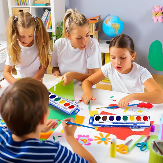 FUMILE Watercolor Paint Set Bulk, 5 Pack, 8 Colors Watercolors Paint with Paintbrush, Washable Watercolor Paint Set Kids for Parties, Birthday Party Favor, Valentines for Kids Classroom.