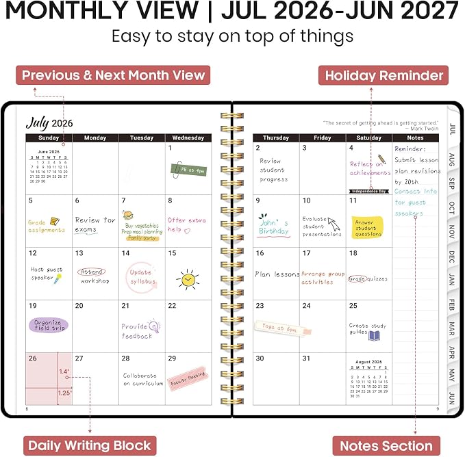 Academic Planner 2026-2027, Weekly and Monthly Calendar Book, July 2026 – June 2027, Hardcover Planner with Tabs, Perfect for Teachers, Students, Women & Men, A5 (6.4" x 8.5") - Blossom Flight