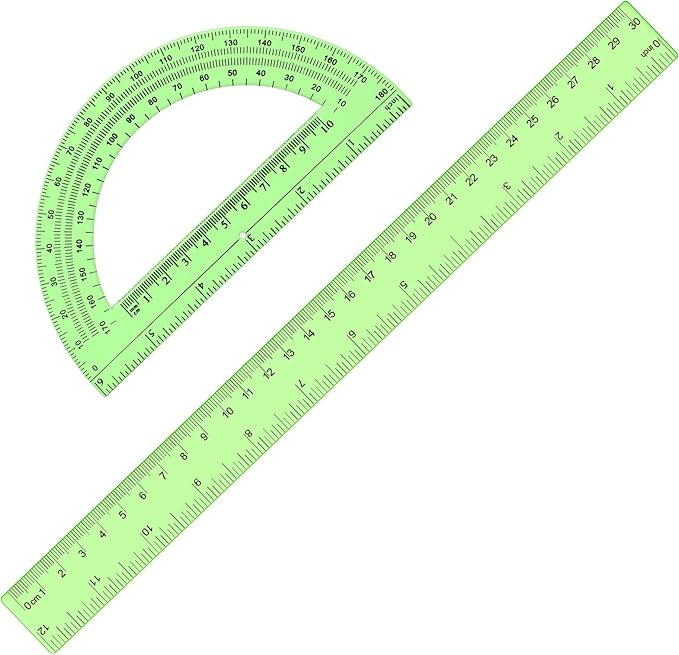 Zonon 2 Pcs 12 Inch Clear Ruler and 6 Inch Plastic Protractor Set, Dual Scale Inch/Cm Math Geometry Measuring Tools for Back to School Students Teachers Classroom Office Drafting Use(Green)