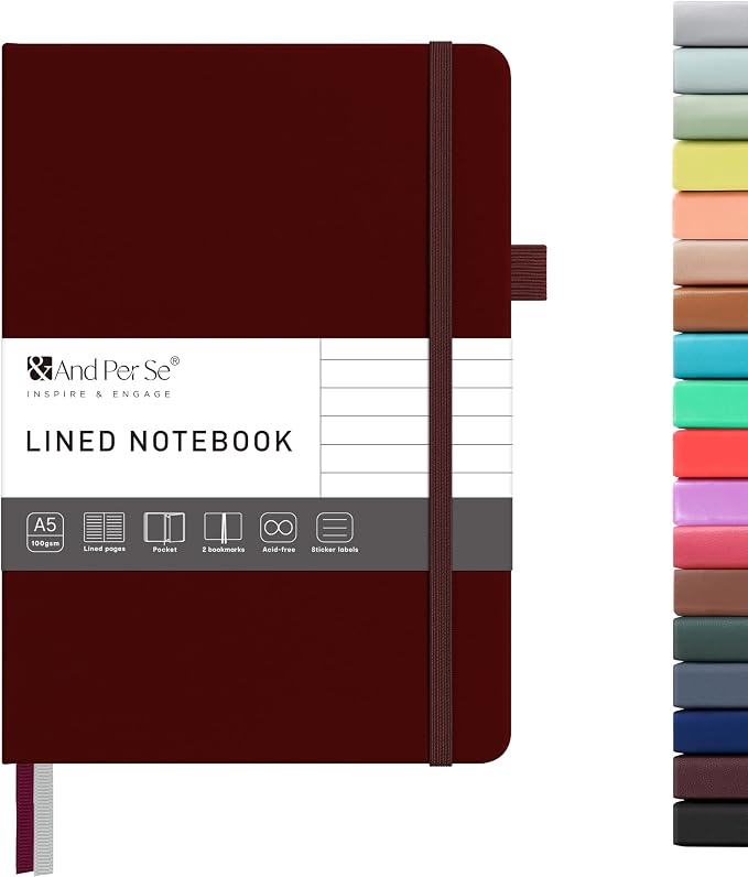 &And Per Se Lined Journal Notebook – A5 5.7”x8” College Ruled, 160 Pages, 100gsm Thick Paper, Journaling Notebooks for Writing (Dark Red)