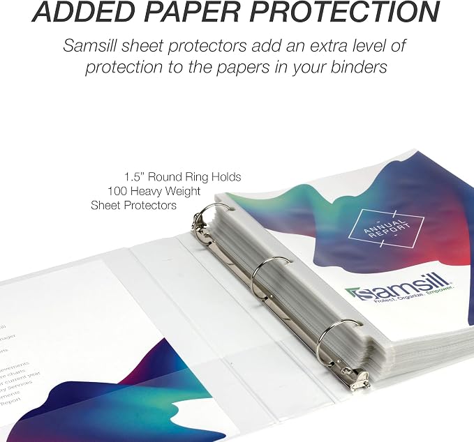 Samsill 4 Pack Durable 1.5 Inch 3 Ring Binders, Round Ring, Clear View Cover for Presentations, White