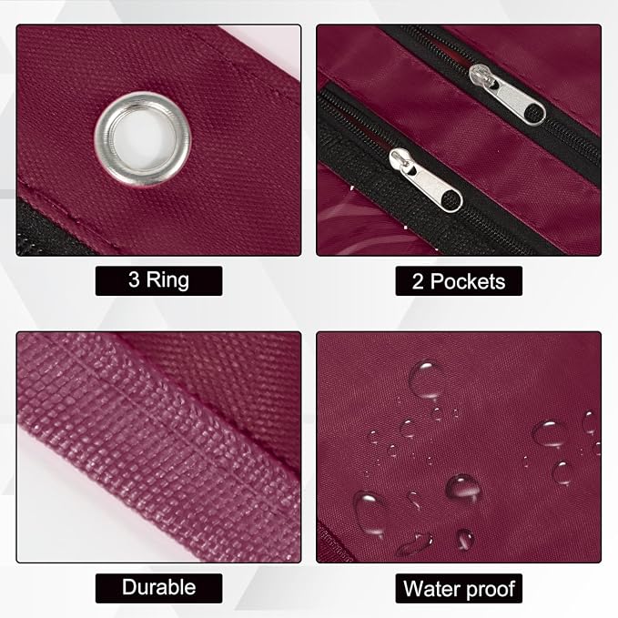 YoeeJob 2 Pack 1 Inch Expandable Zipper Pencil Pouches with Clear Window for 3 Ring Binder, Suitable for School & Office（Wine-red）