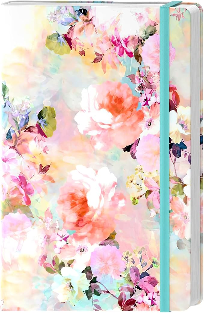 Lined Journal Notebook, Hardcover Journal for Women, Medium 5.7 x 8.4 in, 160 Pages Thick Paper, Cute Aesthetic Floral College Ruled Notebook for Writing Journaling Work Office School, Flower
