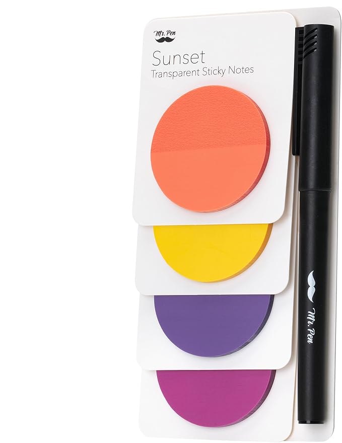 Mr. Pen- Round Transparent Sticky Notes, 1.8”, 4 Pads with Black Fineliner | 200 Sheets, Smooth Writing, Water-Resistant, Clean Removal, Easy-Peel Sticky Notes for Bible Journaling & Planning