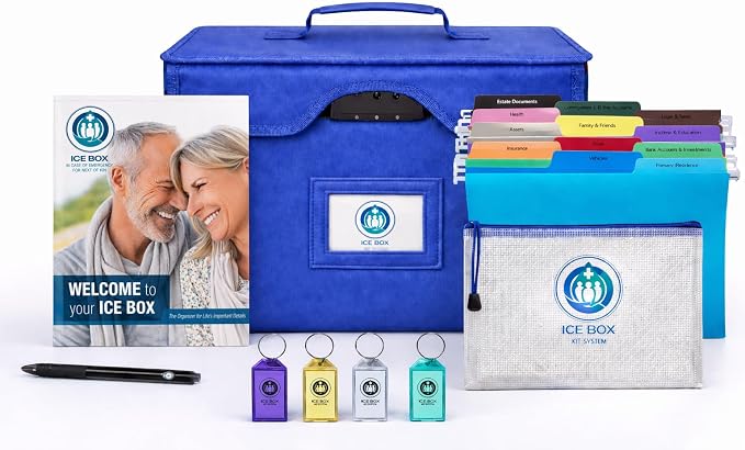 Icebox End of Life Organizer – Fire-Resistant Estate Planning & Emergency Document Storage Box – Lockable Home File Organizer for Important Documents (Blue)