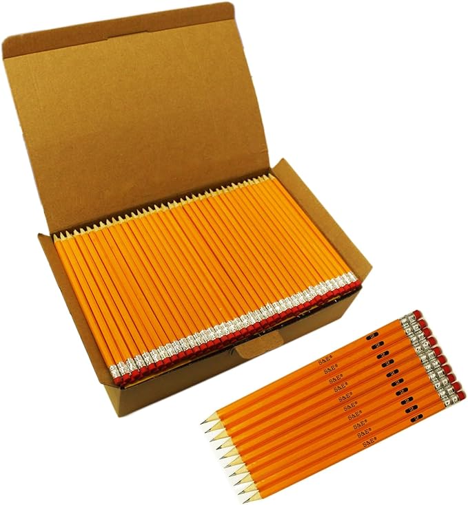 S & E TEACHER'S EDITION #2 HB Pencils 1000 Count, Pre-Sharpened Wood-Cased Yellow Pencils with Top Erasers, Bulk Box for Classroom, School District, Test Center & Back to School