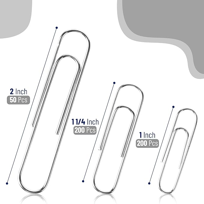 Mr. Pen- Silver Paper Clips, 450 pcs, 1", 1-1/4", 2" | Zinc Galvanized Silver Paper Clips with Storage Box, Large and Small for Office, School, DIY, Binder Clips