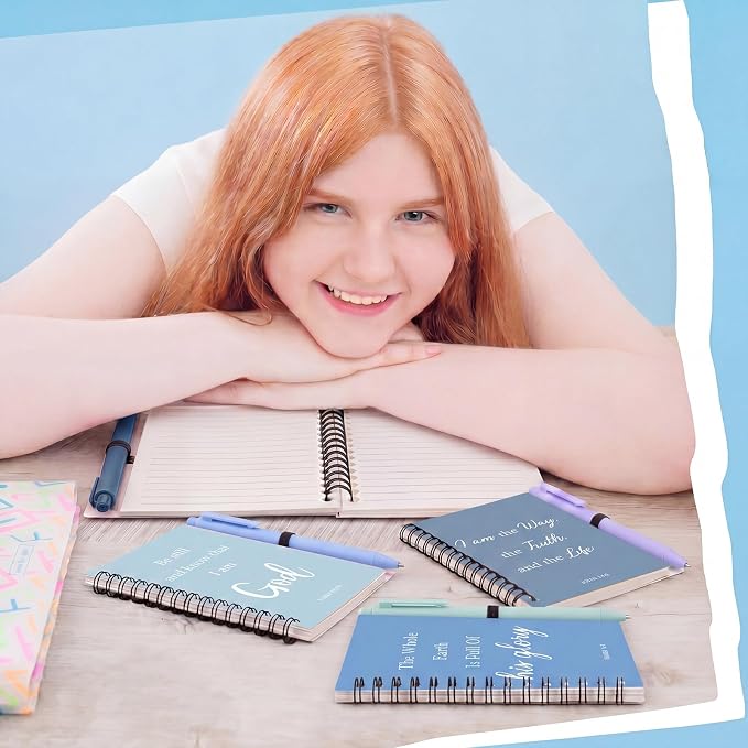10 Set Christian Gifts Bulk Include Spiral Notebook and Bible Verse Ballpoint Pen Prayer Journal Religious Scripture Notepad for Church Sunday School Men Women Teacher