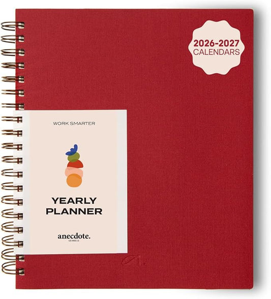 Anecdote Spiral Planner w/ 2026-2027 Calendar (8.5" x 10") 52 Weeks Undated | Start Anytime, 255 Planner Pages | To-Do List Organizer, Plan Your Success, Achieve Productivity Goals (Red)