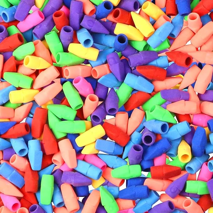 PRALB 200PCS Multicolor Pencil Top Erasers Caps, Chisel Shape Pencil Cap Erasers for Kids, Cute Pencil Toppers for Classroom Rewards, Party Favors, School Supplies, Home Office