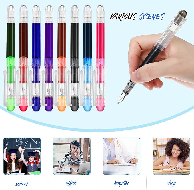 Zonon 16 Pieces Disposable Fountain Pens Multicolor Set Colored Ink Writing Fountain Pens Assorted Color Extra Fine Point Nib for Calligraphy Sketching, Holiday Gifts Office School Supplies
