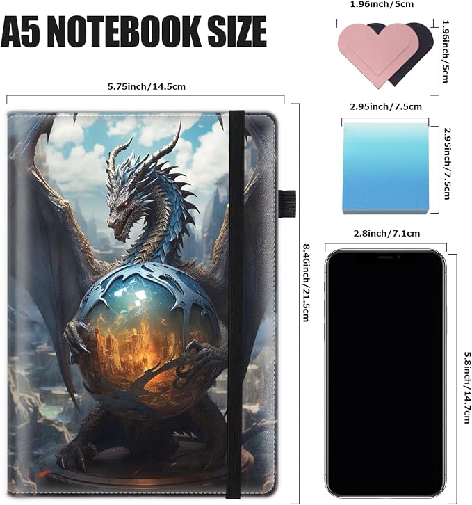 Hardcover Executive Notebooks, A5 PU Leather Lined Journal Notebook, 200 Pages Thick Paper Subject Notebooks for School,Work,Home Writing Business Notebook, Diary Book ， Dragon