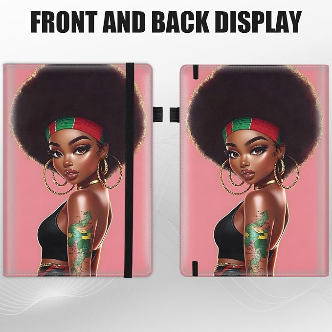 Hardcover Executive Notebooks, A5 PU Leather Lined Journal Notebook, 200 Pages Thick Paper Subject Notebooks for School,Work,Home Writing Business Notebook, Diary Book, African Black Girl