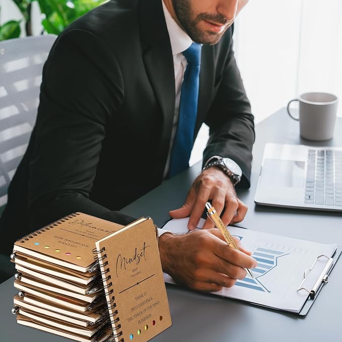 80 Pcs Motivational Inspirational Notebook Bulk with Notes Pen,Brown | Back to School Spiral Notebooks Inspirational Motivational Appreciation Gift for Students Teacher Employee Team Coworker