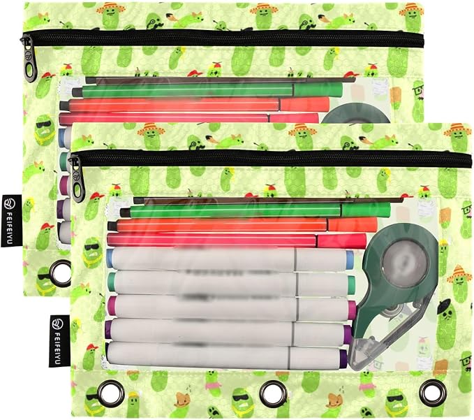 Pickles Pencil Pouches for 3 Ring Binder 2 Pack | Binder Pencil Case With Zipper Reinforced GrommetsPencil Bags for Office Organizers