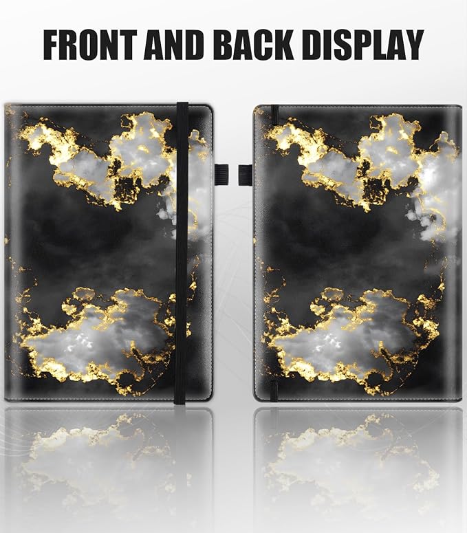 Hardcover Executive Notebooks, A5 PU Leather Lined Journal Notebook, 200 Pages Thick Paper Subject Notebooks for School,Work,Home Writing Business Notebook,Gilded Grayscale Nebula Marble
