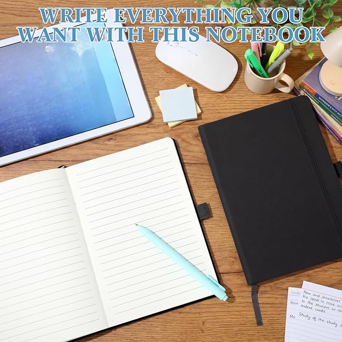 Laumoi 7 Pack Hardcover Journal Notebooks Bulk A5/A4/B5 Journaling Notebook Wide Ruled PU Leather Ruled Lined Journals with Pen Holder for School Business Work Writing (Black,A4)