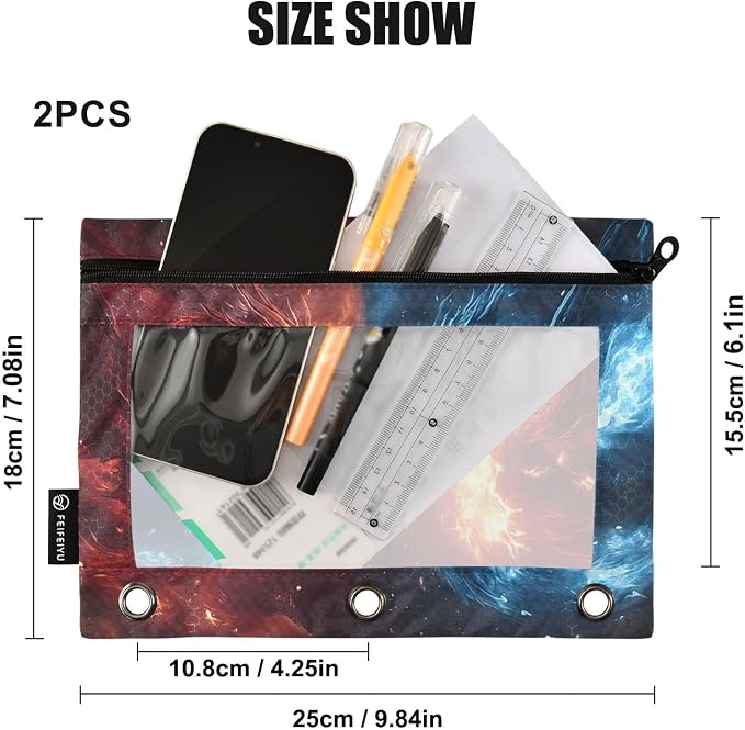 SsangYong Pencil Pouch for 3 Ring Binder 2 Pack Zipper Binder Pencil Bag with Clear Window Pencil Case for Office Supplies