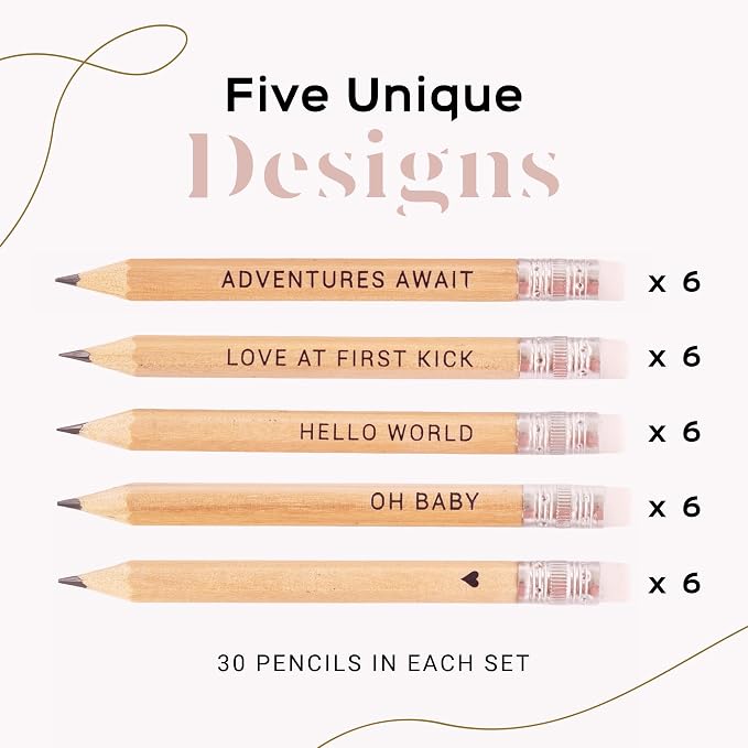Markt Mini Pencils For Baby Shower Games Boy, Heart Pencils, Small Blue Pencil Set (Wood Pencil Set)